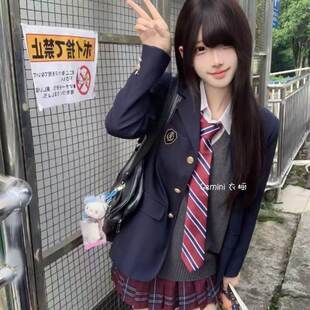 樱花妹套装 学姐感三粒扣正肩西装 学院风校供针织背心基础叠穿衬衫