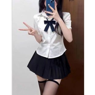 学院风原创jk制服纯欲收腰白衬衫 女夏季 校供百褶短裙韩系辣妹套装