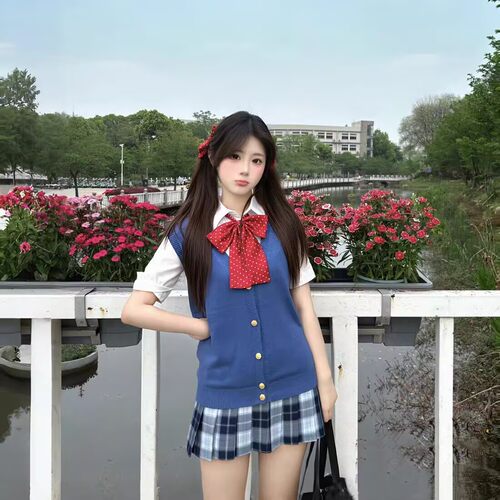 夏季JK学院风甜美格裙四件套