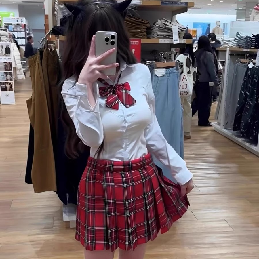 原创正版小辣椒jk制服红色格子裙