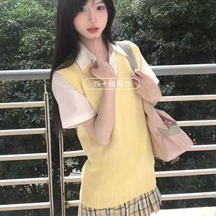 背心日系上衣穿搭 无袖 夏季 清新甜美叠穿jk马甲女学院风套头针织衫
