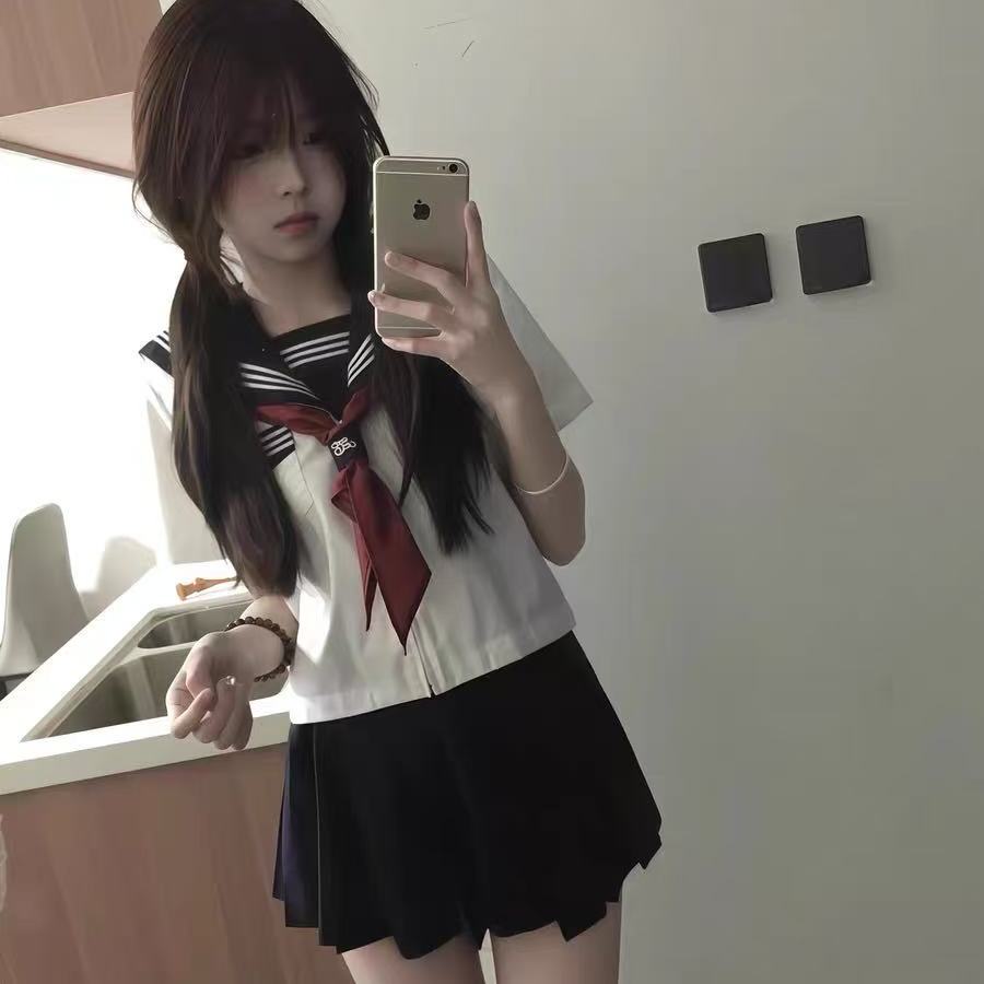 中间服基础款白三本水手服女短袖