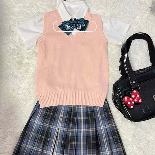 JK制服套装秋冬无袖套头V领马甲背心女日系学院风毛衣针织衫上衣