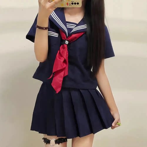 夏季日系JK绀三本水手服三件套