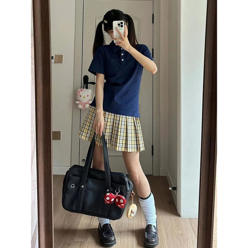 夏季学院风JK短袖POLO衫套装女