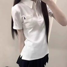 学院风JK制服原创正版日系基础款POLO衫白色收腰短袖校供感上衣女