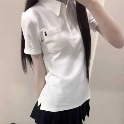 基础款POLO衫白色收腰短袖校供感