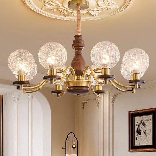 免费安装+铜材+实木+冰纹灯罩