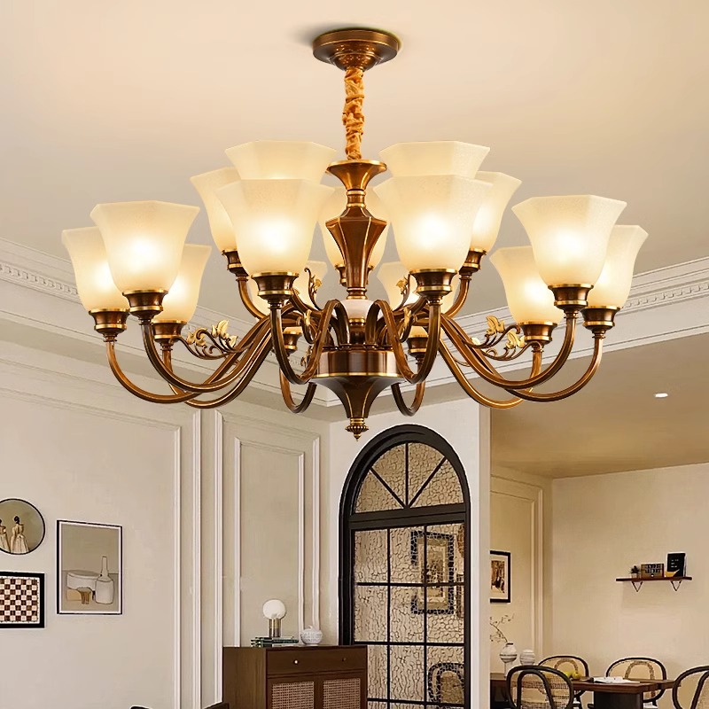 美式吊灯客厅灯全铜灯具大气欧式2025新款复古奢华别墅餐厅大厅灯