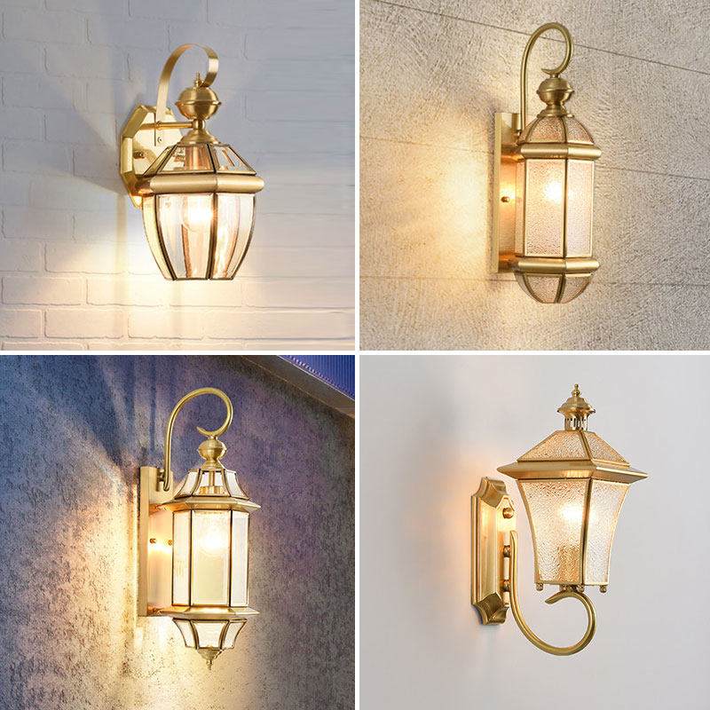 别墅全铜阳台庭院防水户外玻璃壁灯美式欧式走廊过道门厅室外灯具