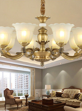 美式全铜复古吊灯客厅灯欧式餐厅大气高档奢华卧室简约中山灯具