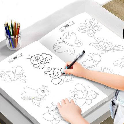 儿童线描临摹画册全6册线稿描摹本入门零基础画画本植物昆虫瓜果蔬菜动物人物战甲幼儿控笔训练简笔画线稿绘画描线控笔图画本