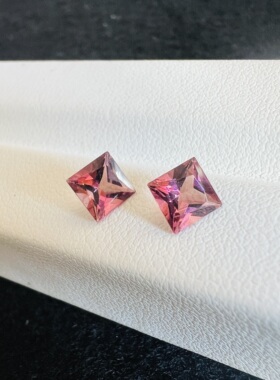 粉红色碧玺5*5mm公主方精切莲花色帕帕拉恰耳钉戒指