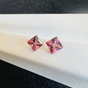 粉红色碧玺5*5mm公主方精切莲花色帕帕拉恰耳钉戒指