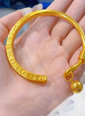 黄金手镯绕丝吉言叮当镯开口金包银手镯古法多宝錾刻金镯子送老婆