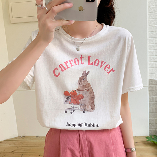 Real price gray short sleeve T-shirt female Korean version of loose summer cartoon printing cotton half sleeve thin coat tide