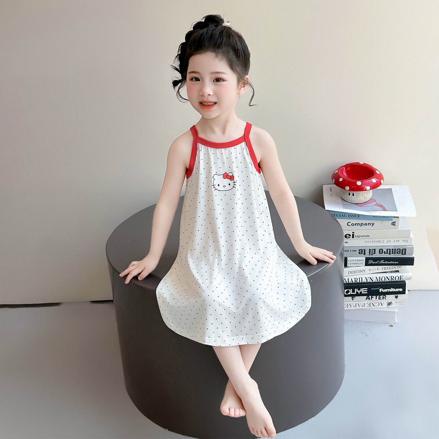 女童夏季吊带睡裙2026新款儿童家居服女孩甜美波点睡衣夏天空调服