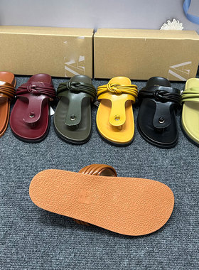 新款ZA日常外穿夹脚人字拖鞋露趾流行平底凉鞋女Sandals Slippers