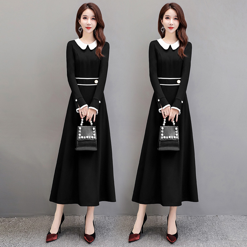 娃娃领连衣裙秋冬减龄收腰小香风