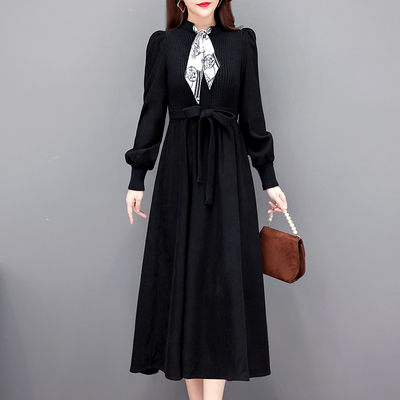 领带针织连衣裙秋冬加厚打底裙子