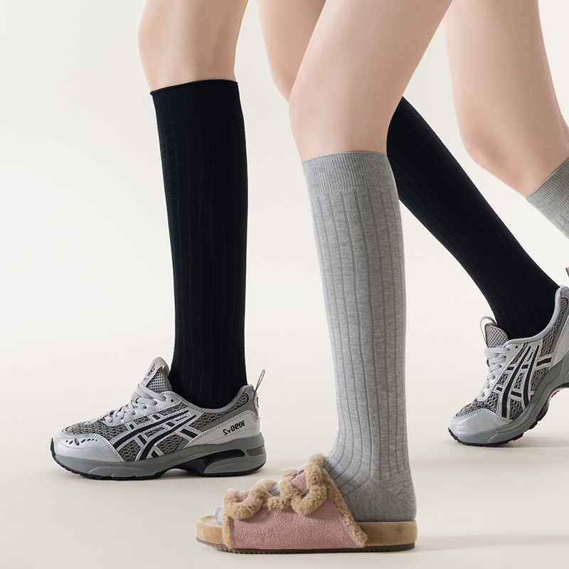 一哥纯色小腿袜女弹力好搭抑菌防臭jk袜棉质无骨耐穿抗起球长筒袜
