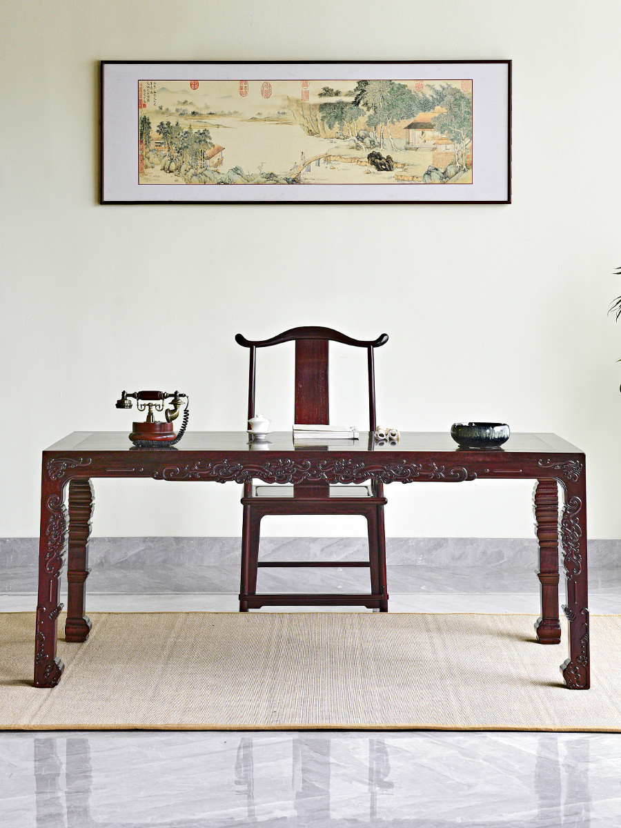 赞比亚紫檀133/153/172/195螭龙画案单桌复刻王世襄四面平浮雕桌,住宅家具,红木书桌,淘宝优惠券,粉丝福利购,淘宝优惠卷