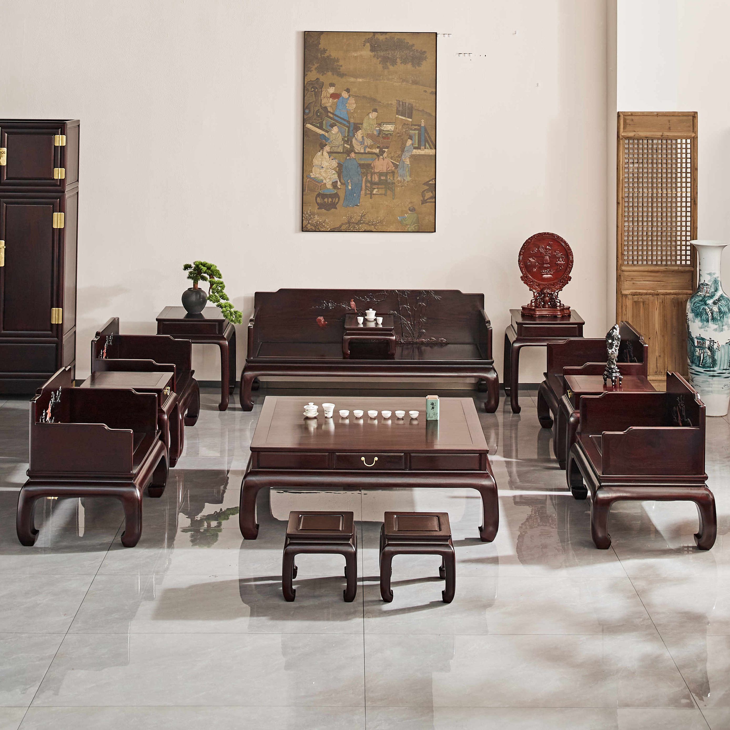 仙作红木家具明清客厅家居系列赞比亚紫檀花鸟沙发十三件套组合,住宅家具,罗汉床,淘宝优惠券,粉丝福利购,淘宝优惠卷