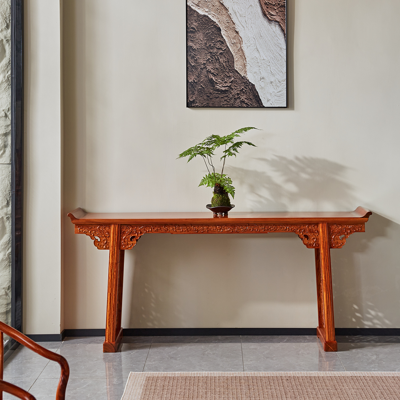 缅甸花梨198西番莲翘头案福器来了中式空间宋式美学陈设玄关