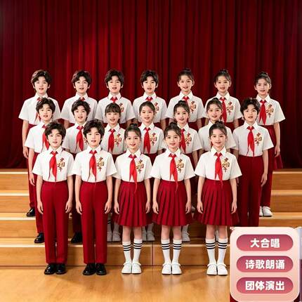 元旦儿童合唱演出服朗诵红歌爱国歌唱祖国红色小学生红领巾服装