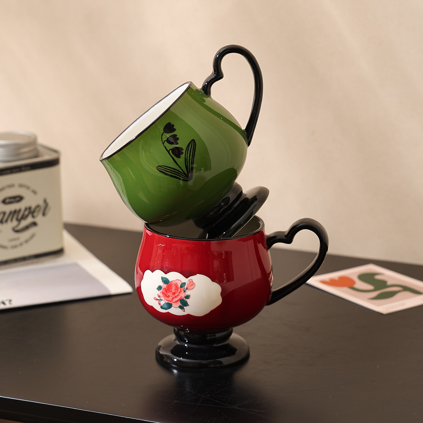 甜欧尼牛奶杯早餐杯家用高颜值喝水杯子陶瓷咖啡杯碟轻奢风马克杯