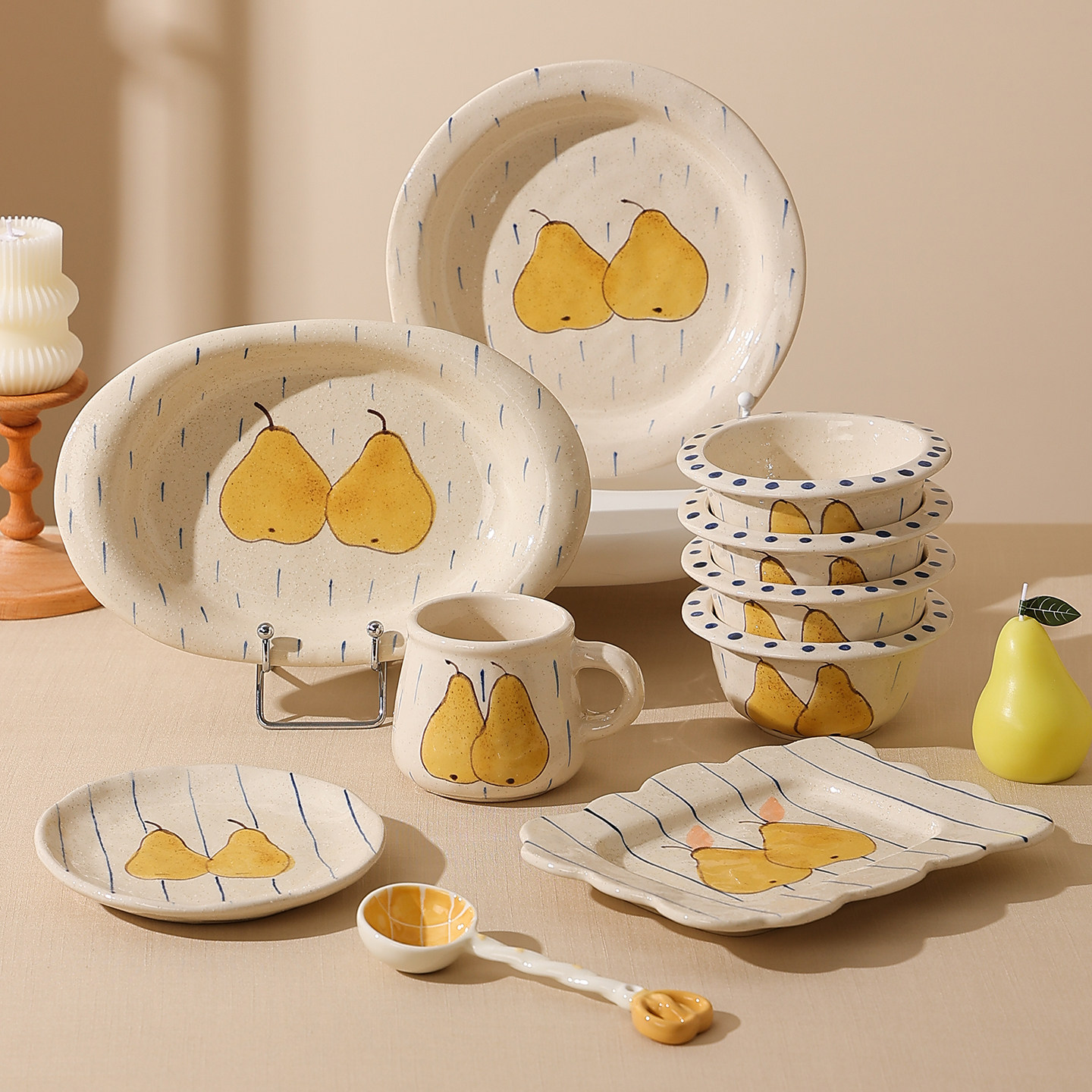 甜欧尼创意餐具套装家用菜盘子水果盘饭碗酸奶碗喝水杯子手作陶瓷