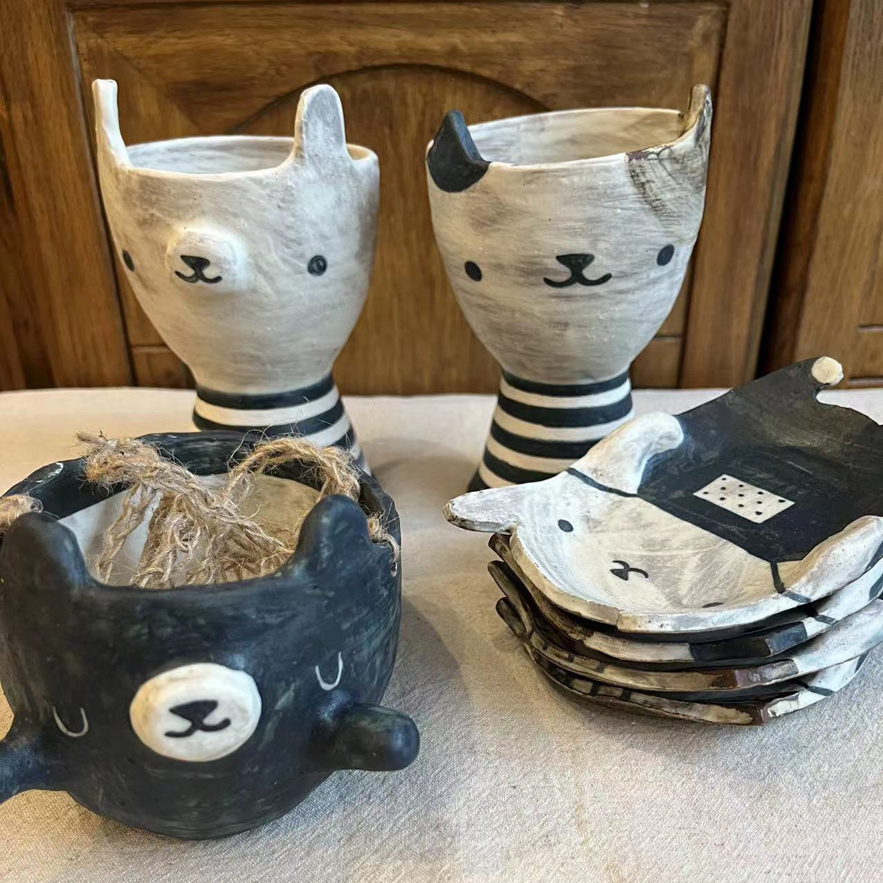 日本陶艺作家器皿土橋文子小盘小碟花盆餐具可爱童趣