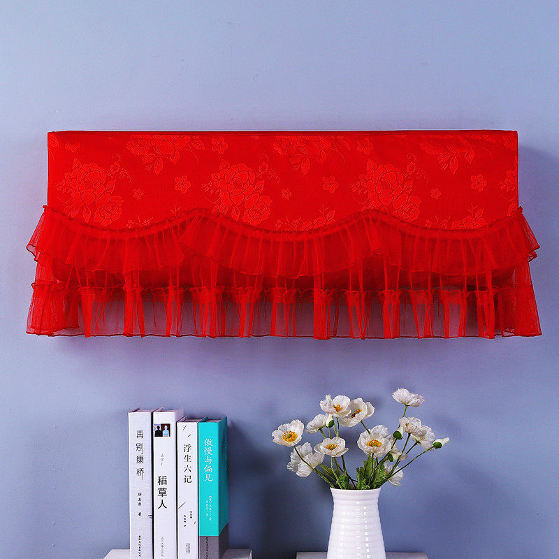 大红色空调罩通用1.5P全包挂机罩蕾丝结婚喜庆空调套挂式防尘罩子