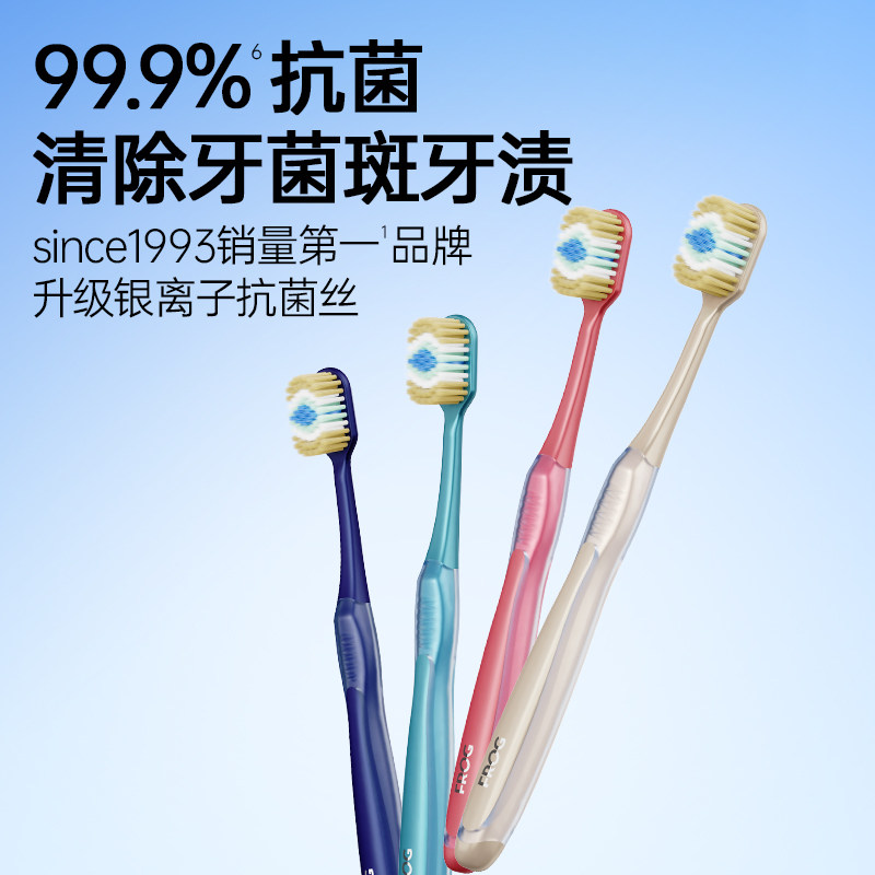 青蛙宽薄软毛牙刷深洁齿抗菌成人宽头家庭装家用中硬毛细密牙刷