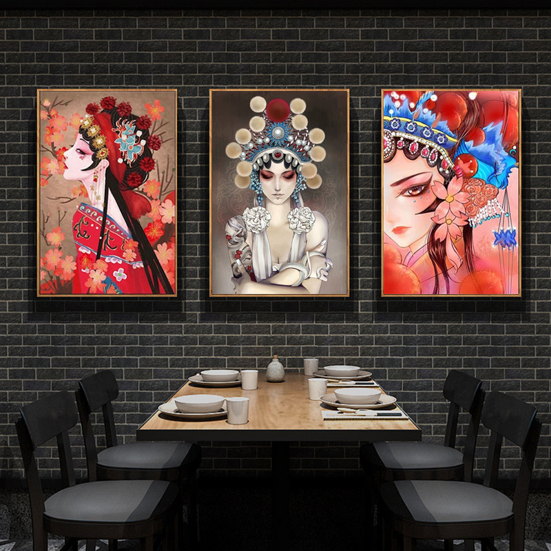 中国风人物戏剧脸谱挂画京剧花旦装饰画中式餐厅饭店火锅店墙壁画