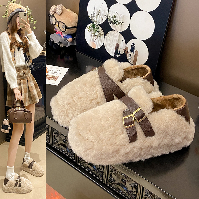 厚底内增高毛毛鞋女外穿2025新款冬季雪地靴一脚蹬晚晚鞋毛绒棉鞋