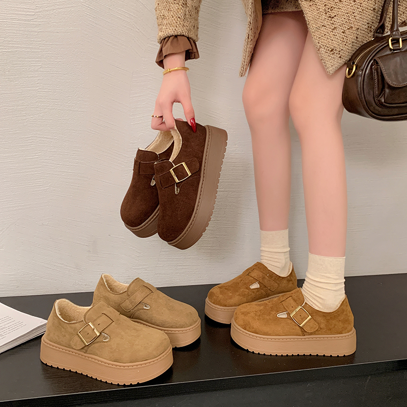 松糕厚底勃肯鞋女2025新款冬季加绒加厚东北雪地靴一脚蹬保暖棉鞋