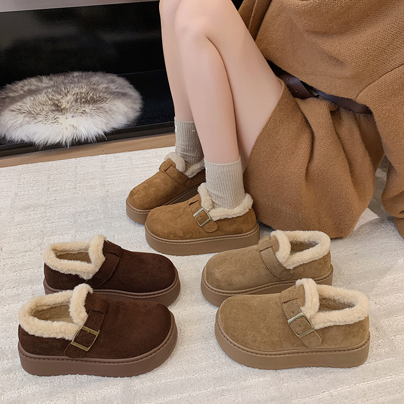 复古勃肯鞋女冬加绒2025新款厚底增高乐福鞋保暖面包鞋雪地靴棉鞋