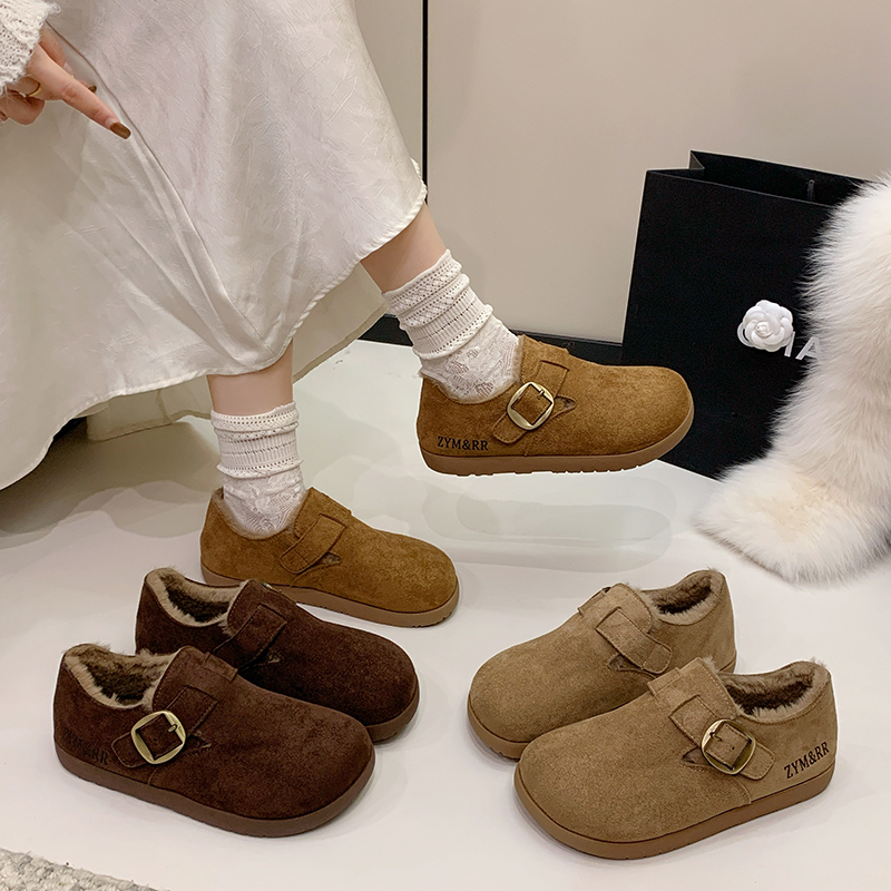 厚底加绒毛毛勃肯鞋女2025冬季新款一脚蹬休闲豆豆鞋保暖雪地棉鞋