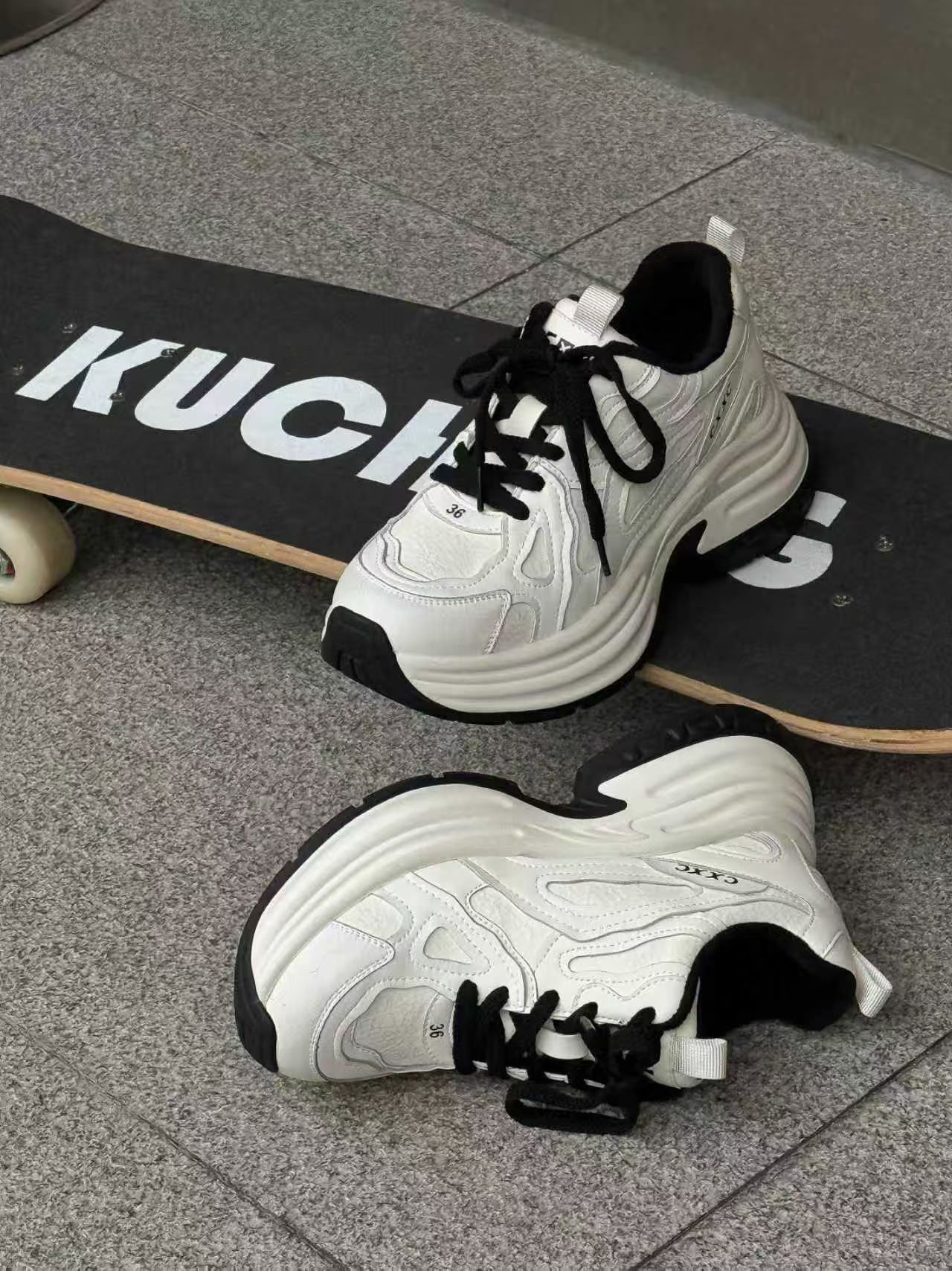 X晓晓～2025新款真皮厚底老爹鞋女增高休闲运动鞋百搭透气跑步鞋