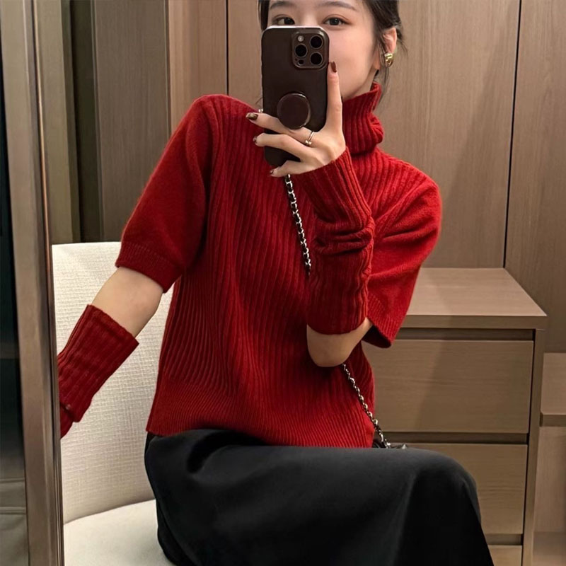 配袖套堆堆高领针织衫女欧洲站2025冬装新款欧货女装毛衣打底衫潮