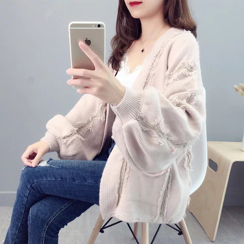 网红毛衣外套女中长款春秋宽松很仙的针织开衫慵懒风秋装2023新款