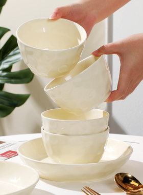 碗 家用4.75英寸米饭碗10只装奶油风奶白色饭碗汤碗小碗2024新款