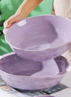 12英寸双耳大汤碗陶瓷大容量汤盆耐高温双耳防烫2024新款紫色大碗