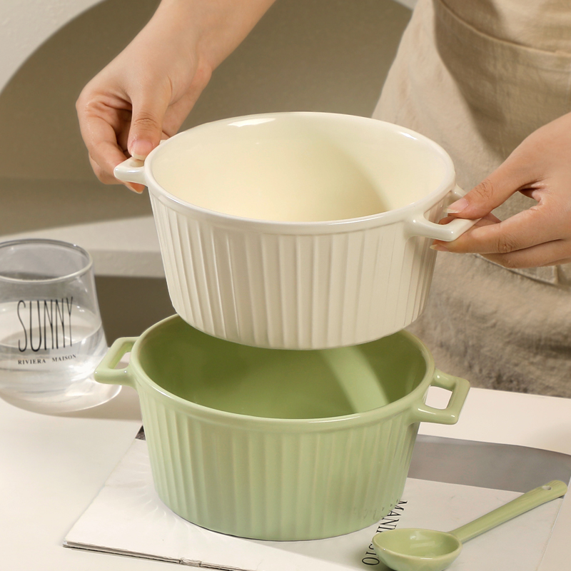 9英寸大容量双耳汤碗陶瓷奶油风