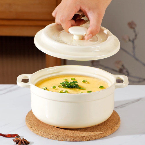 陶瓷蒸蛋辅食碗带盖双耳炖盅