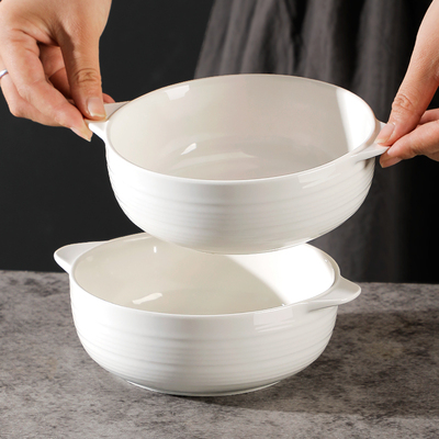 碗家用泡面碗6英寸陶瓷双耳面碗