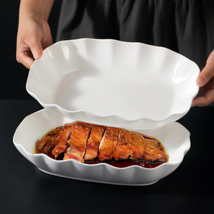 2只装11英寸加深花边鱼盘长方鱼盘2025新款创意加深沙拉盘蒸鱼盘