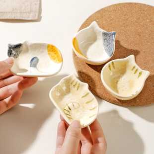 陶瓷味碟家用可爱小猫味碟醋碟蘸料碟调味碟2025新款饺子蘸醋油碟