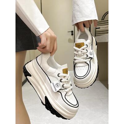 内增高小白鞋女33小码女鞋34码2025新款厚底老爹鞋百搭休闲运动鞋